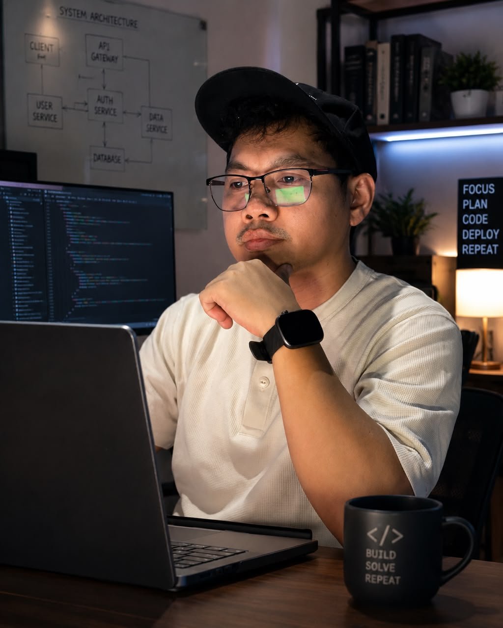 Leonard Navarez at his workstation